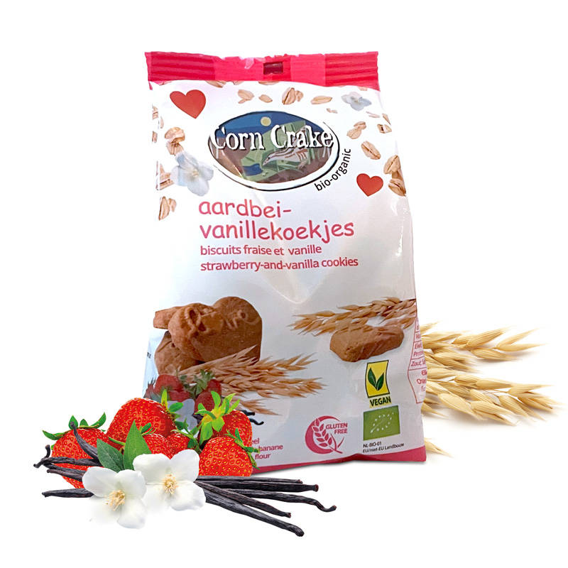 Bio vegan & glutenvrije aardbei-vanillekoekjes – Corn Crake