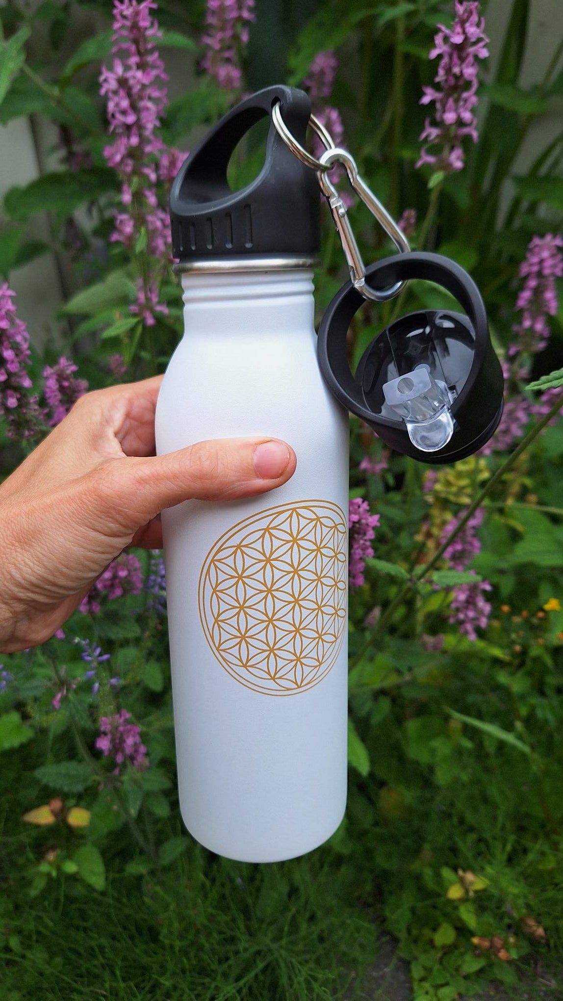 Bodhi Drinkfles RVS "Flower of Life" White 700 ml - Bodynova