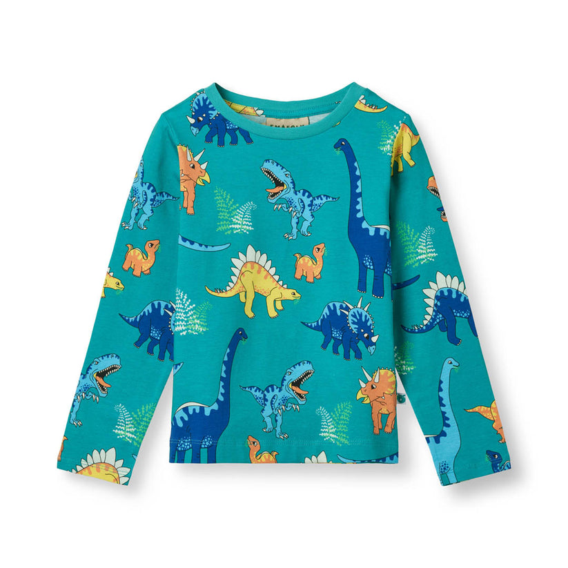 Longsleeve with Dinosaurs Teal - Småfolk