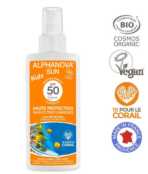 Kids zonnebrandspray SPF50 bij zonne-allergie en waterproof - Alphanova Sun