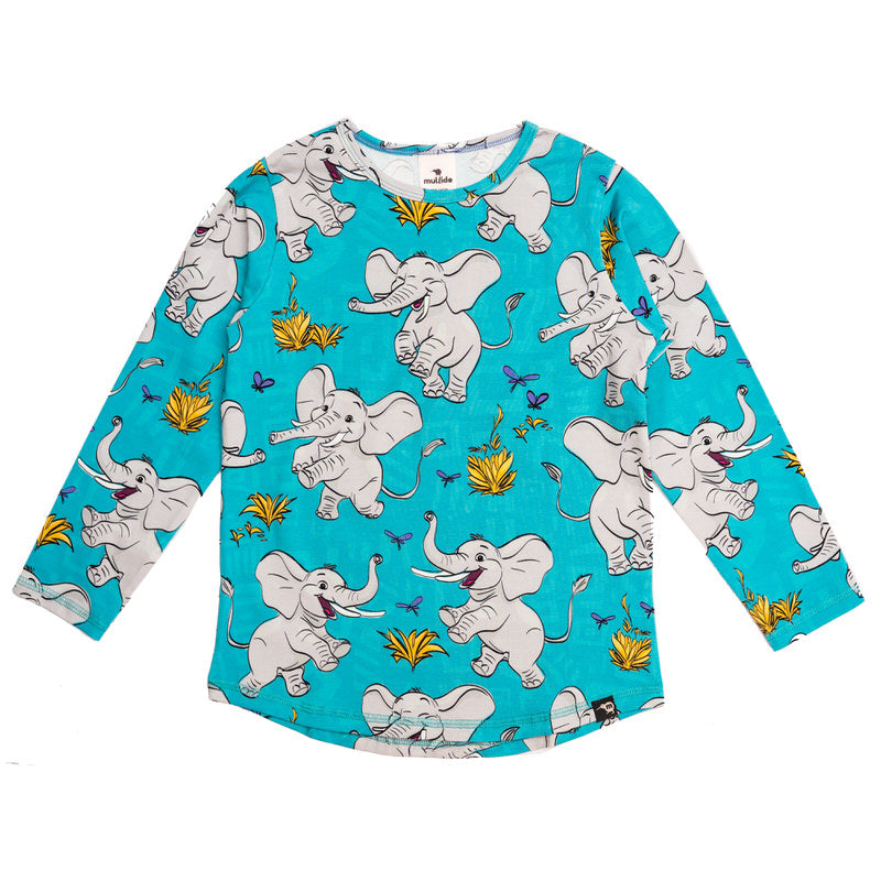 Longsleeve Elephants Turquoise - Mullido