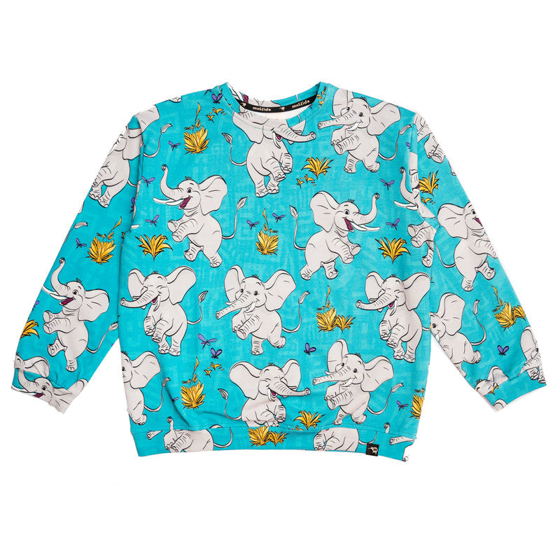 Trui / Sweatshirt Oversized Elephants Turquoise - Mullido