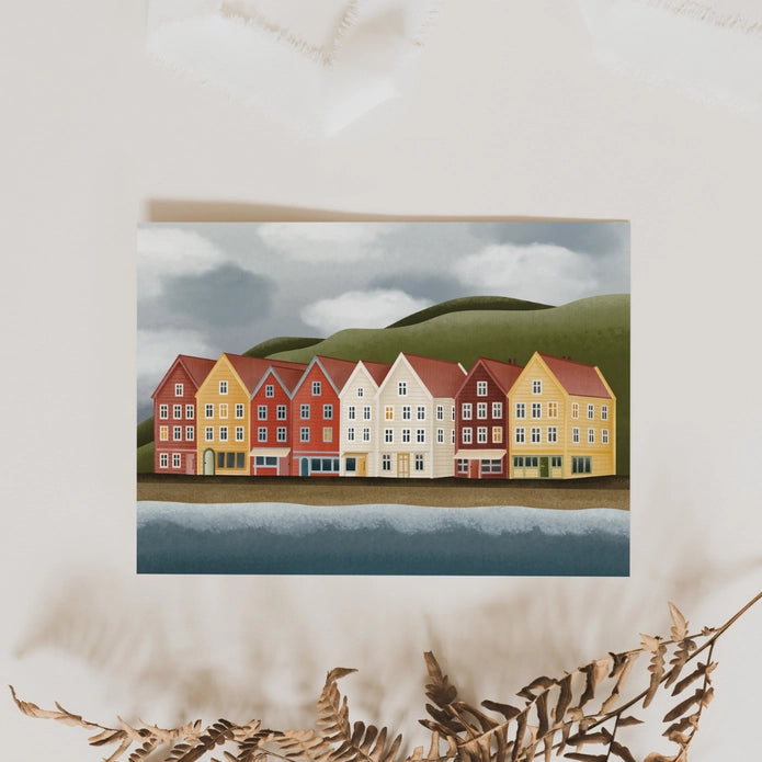 Ansichtkaart Huizen Bergen Noorwegen – Tilda & Theo