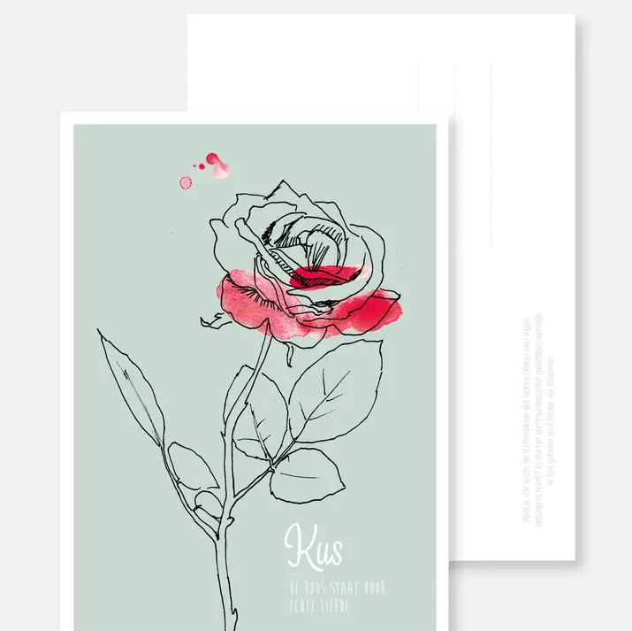 Ansichtkaart Roos "Kus" - Veer&Moon