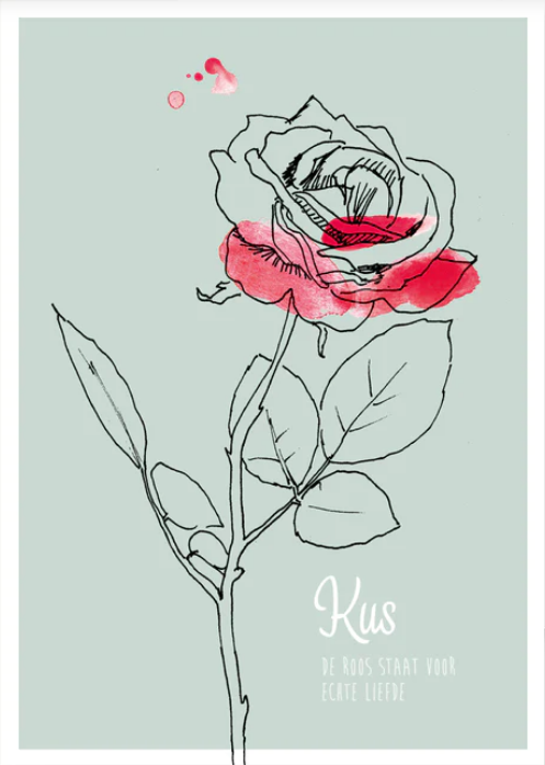 Ansichtkaart Roos "Kus" - Veer&Moon