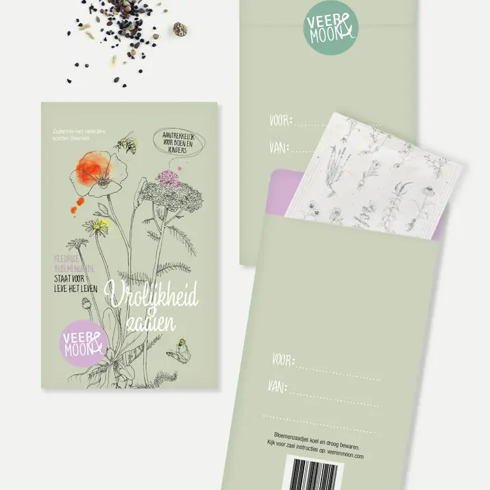 Bloemenzaden 'Vrolijkheid zaaien' met kleurige bloemenwijde - Veer&Moon