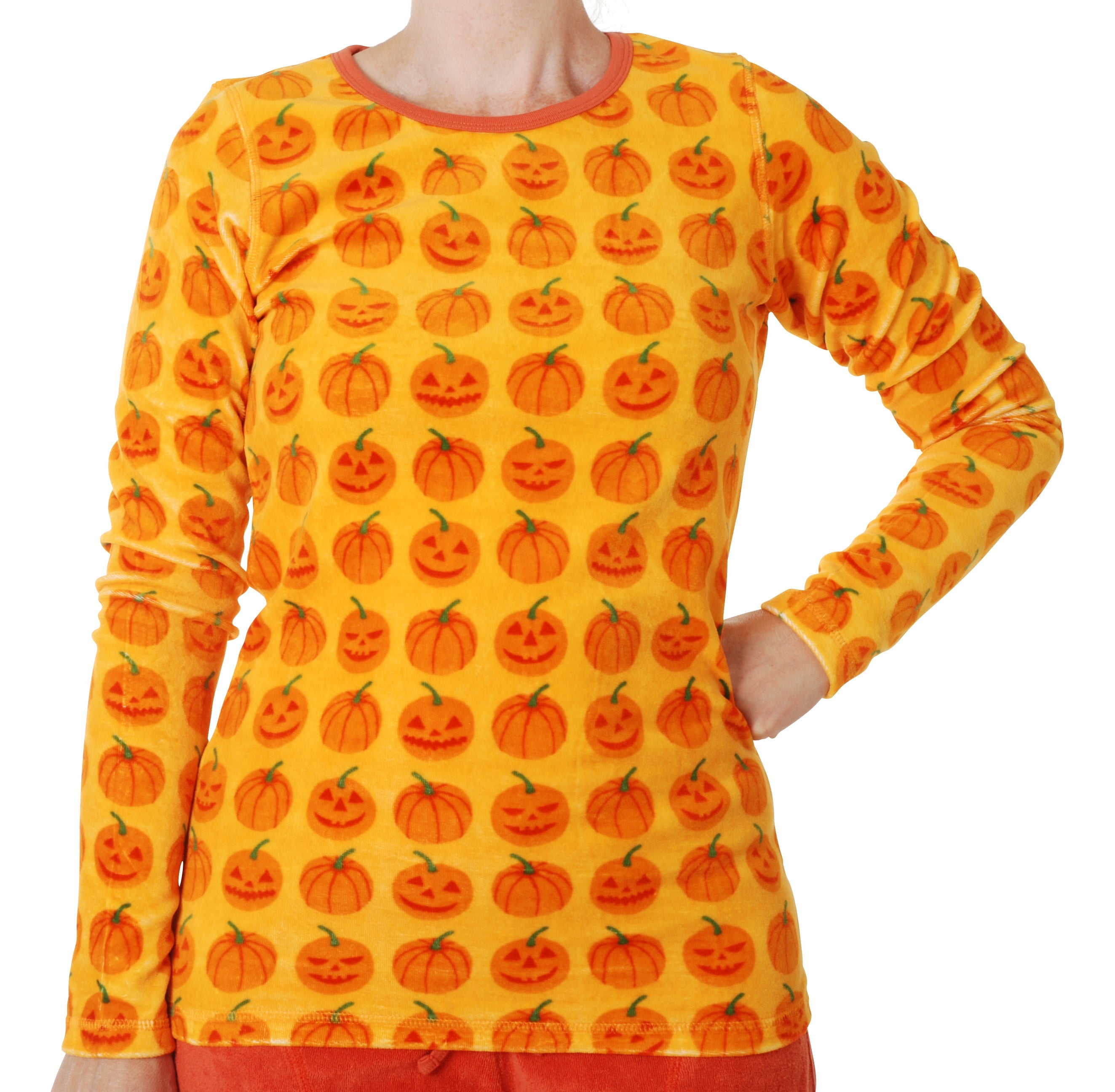 Adult Longsleeve Top Velour Pumpkin S t/m XL- Duns Sweden