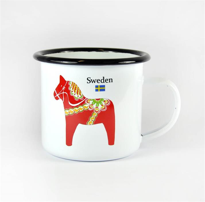 Mok / Emaljmugg Dala Horse Vit – Mellow Design