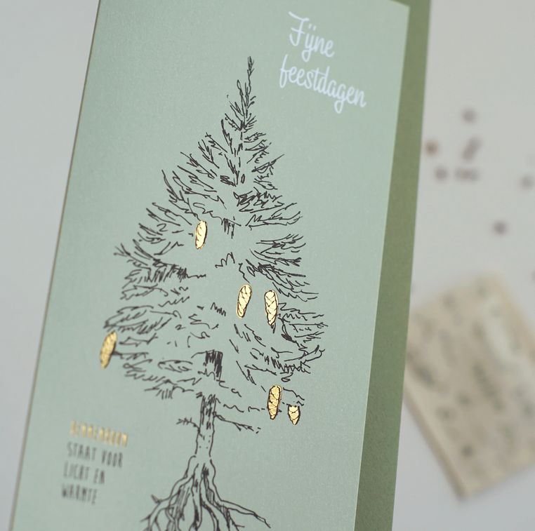 Wenskaart met zaden 'Fijne feestdagen' Dennenboom - Veer&Moon
