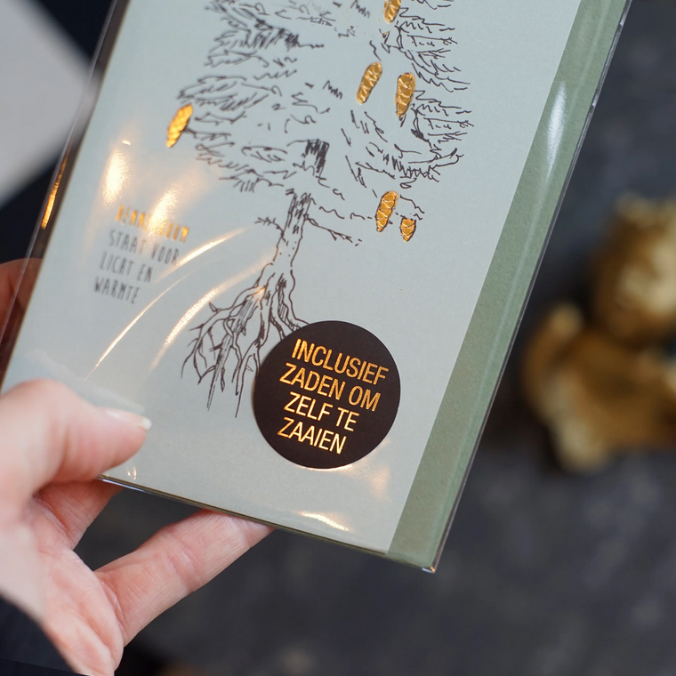 Wenskaart met zaden 'Fijne feestdagen' Dennenboom - Veer&Moon