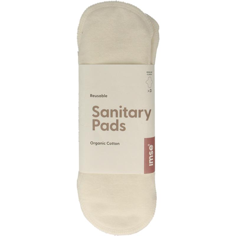 Wasbaar maandverband dag (regular) met sluiting 3 st. Naturel - ImseVimse