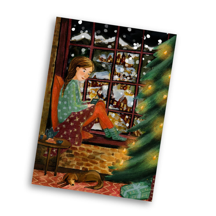 Kerstkaart Me Time - Illustrator under a blankie