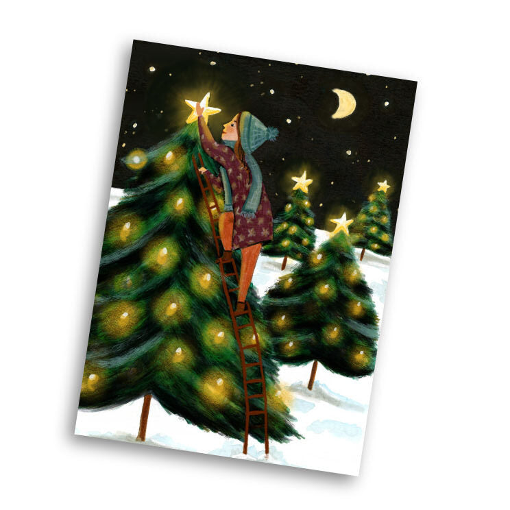 Kerstkaart Versier de boom - Illustrator under a blankie