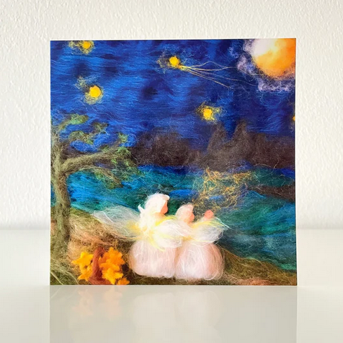 Kerstkaart Engeltjes strooien licht – Het Wol Feetje