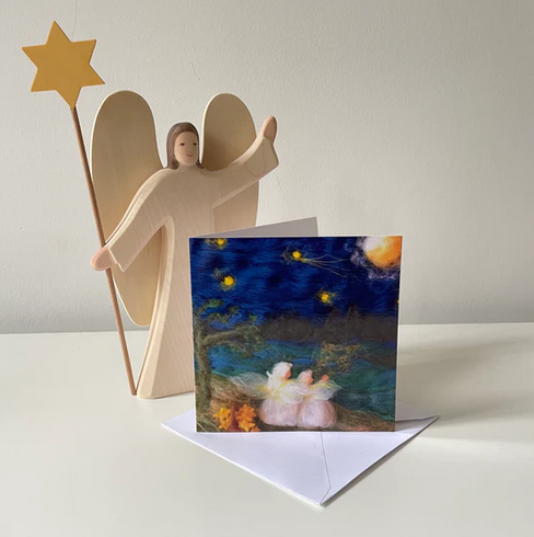 Kerstkaart Engeltjes strooien licht – Het Wol Feetje
