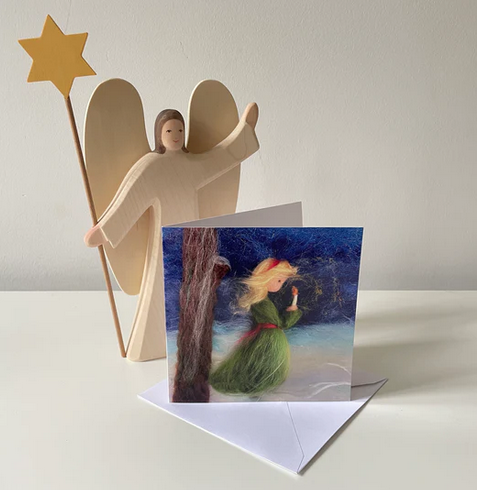 Kerstkaart Meisje met kaars – Het Wol Feetje