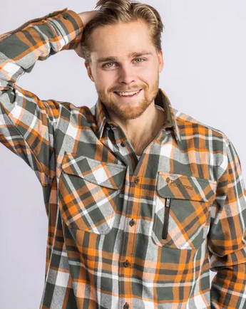 Lappland Rough Flannel Shirt - Men - Green / Orange - Pinewood