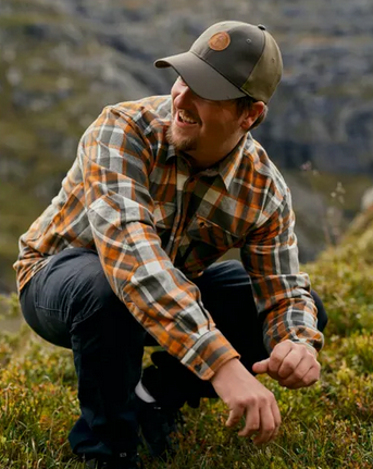 Lappland Rough Flannel Shirt - Men - Green / Orange - Pinewood