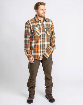 Lappland Rough Flannel Shirt - Men - Green / Orange - Pinewood