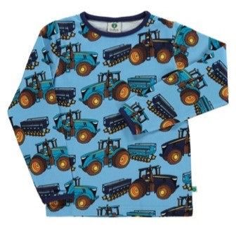 Longsleeve with Tractors Blue Grotto - Småfolk