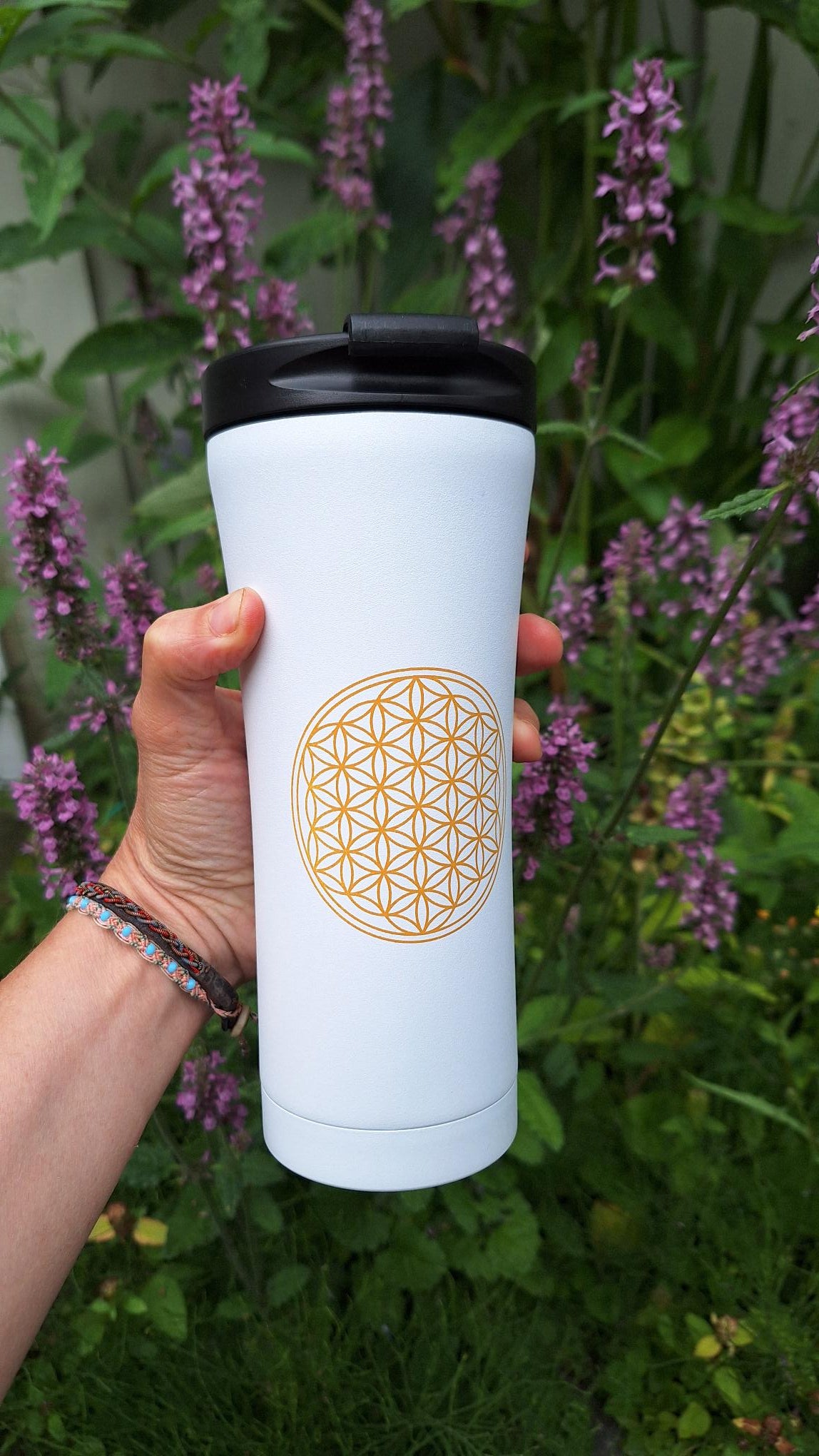 Mug Thermosbeker / Koffiebeker Flower of Life White 480 ml - Bodynova