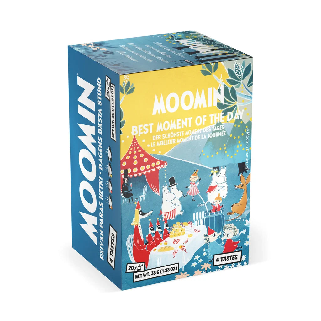 Moomin "Best moment of the day" thee van et Finse Nordqvist bevat vier verschillende soorten zwarte thee met smaken van bessen en fruit