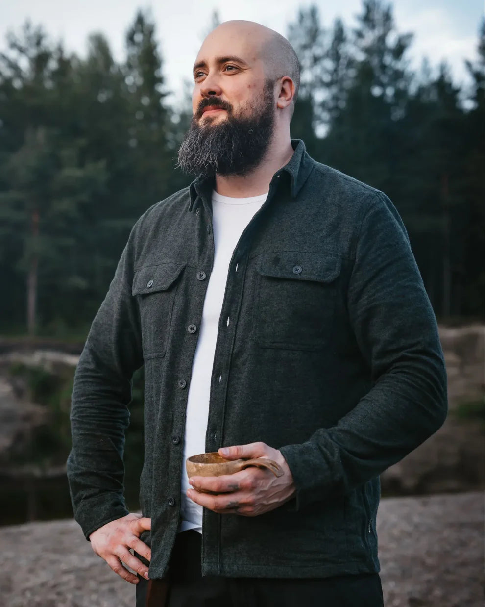 Värnamo Overshirt - Men - D. Green Mel - Pinewood