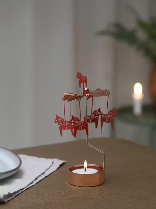 Rotary candle holder "Dalahorse" Copper Red - Pluto Produkter