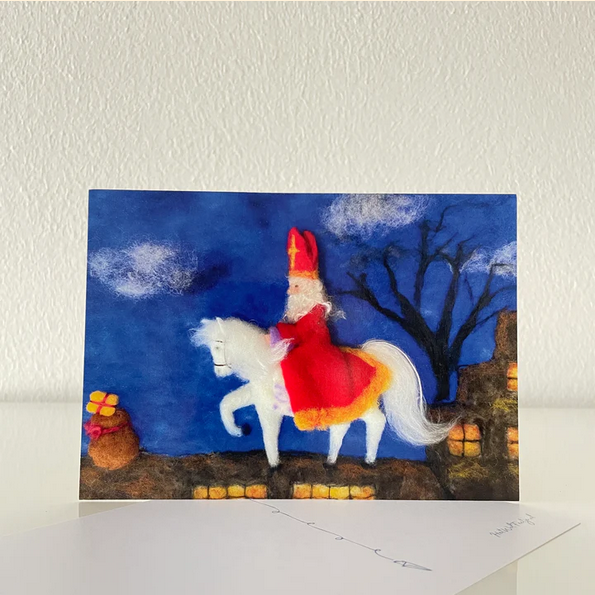 Ansichtkaart Herfst / Winter Sinterklaas op het Dak – Het Wol Feetje