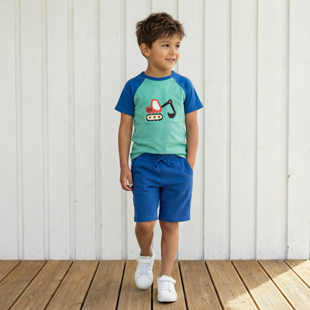Korte Broek / Shorts Knee Muslin Solid Blue - Maxomorra