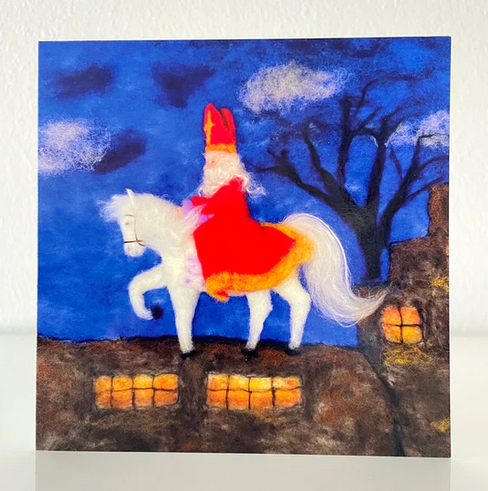 Decemberkaart Sinterklaas op paard – Het Wol Feetje