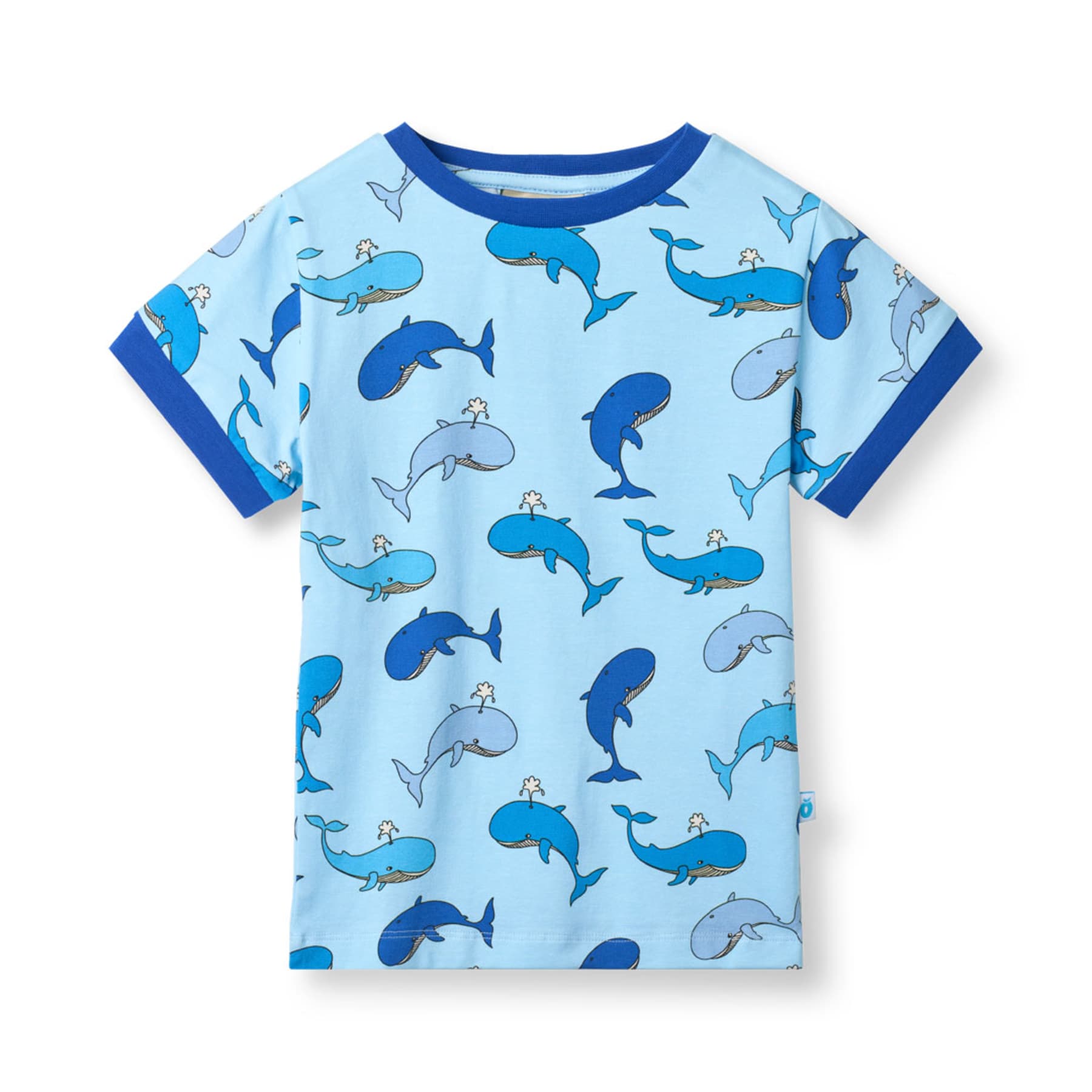Småfolk T-shirt met walvissenprint blauw biologisch katoen kind