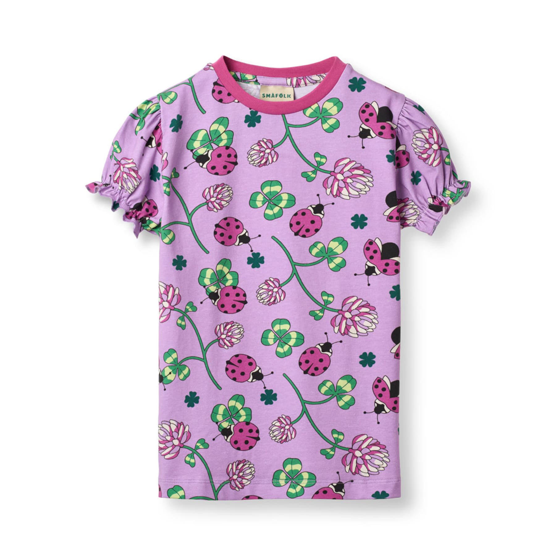Småfolk T-shirt met lieveheersbeestjes en geluks klaver print in het paars biologisch katoen kind