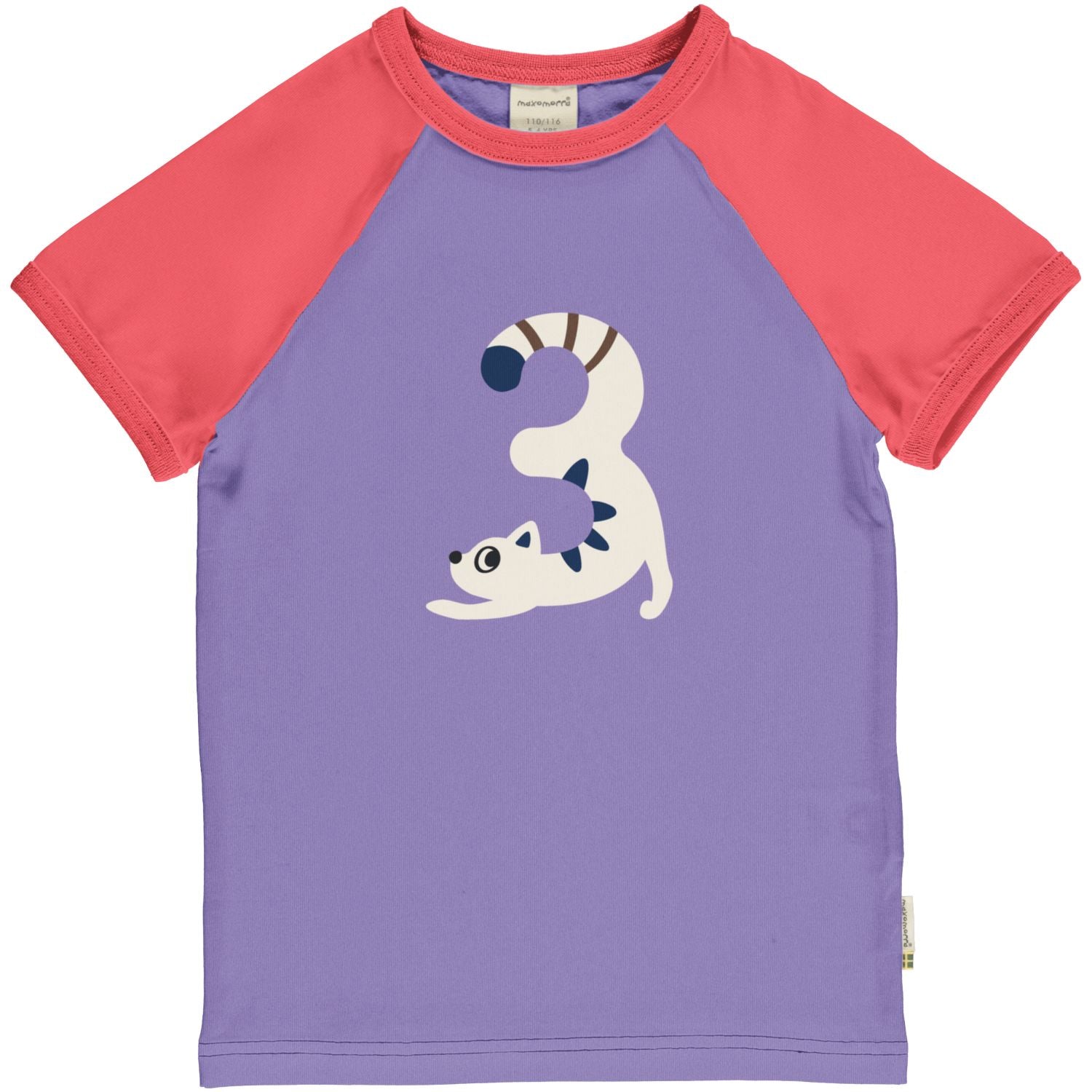 Maxomorra T-shirt meisje met cijfer 3 in dierenprint van biologisch katoen