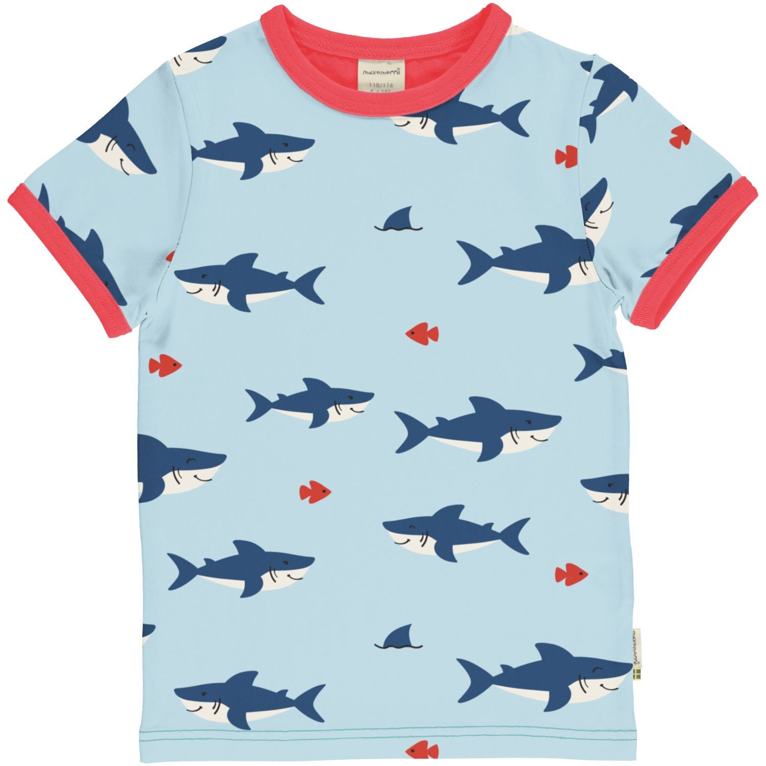 Top van Maxomorra met shark print in het blauw van biologisch katoen