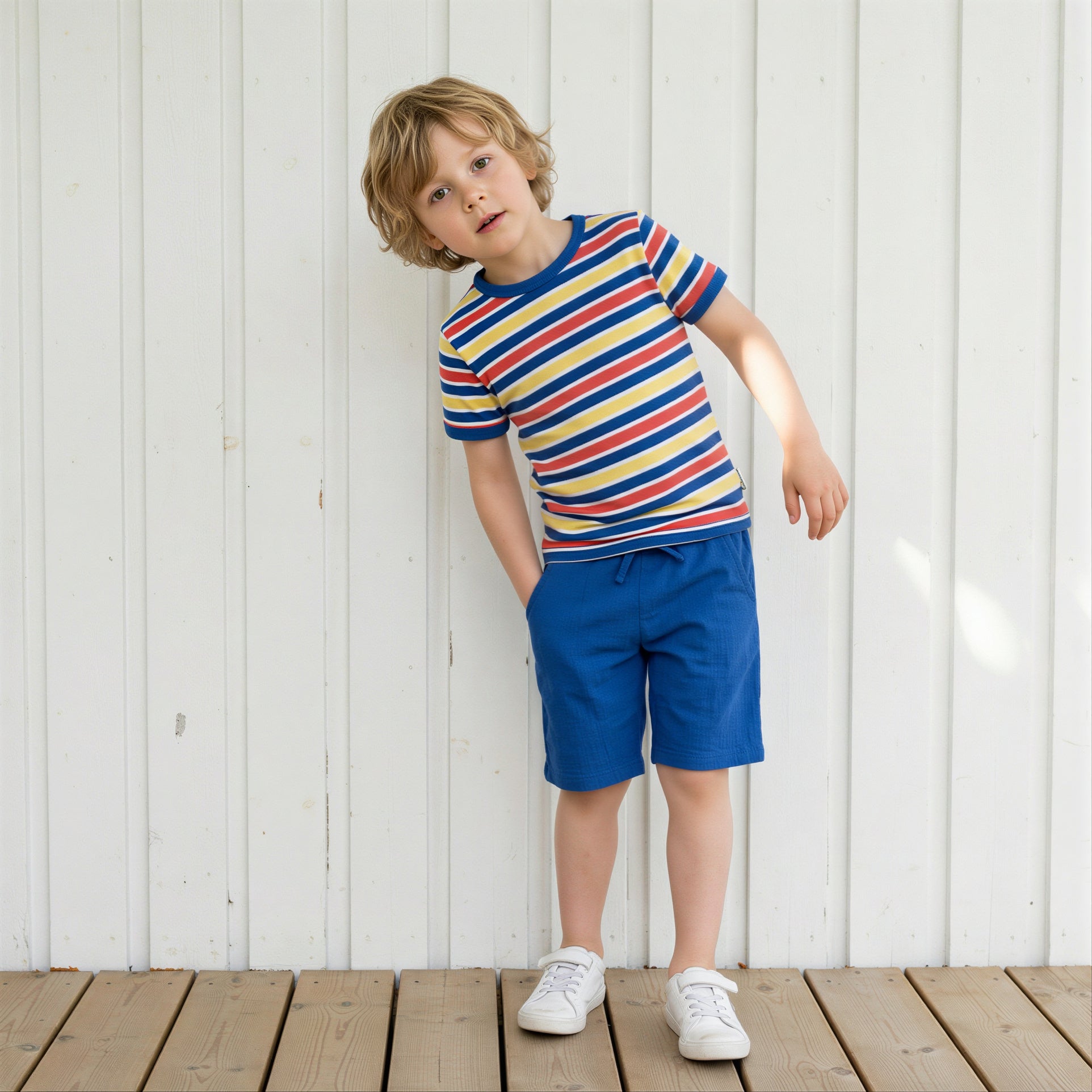 T-shirt / Top SS Stripes Mix Blue - Maxomorra