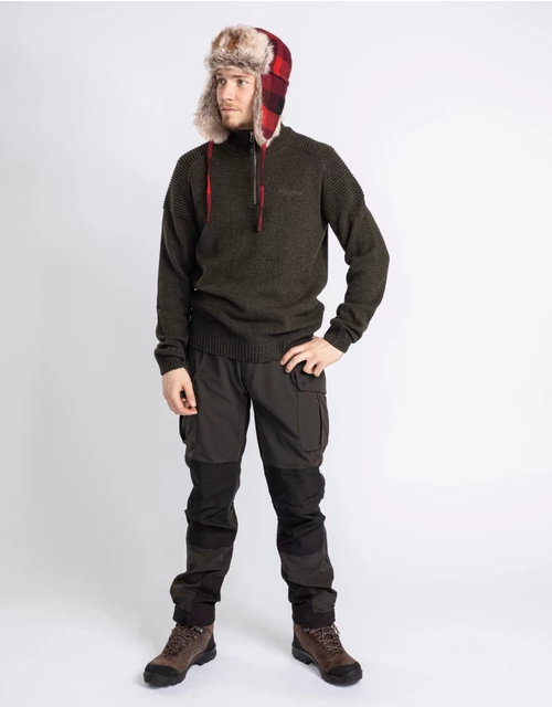 Värnamo T-neck Sweater 100% wol – Men – Dark Green - Pinewood
