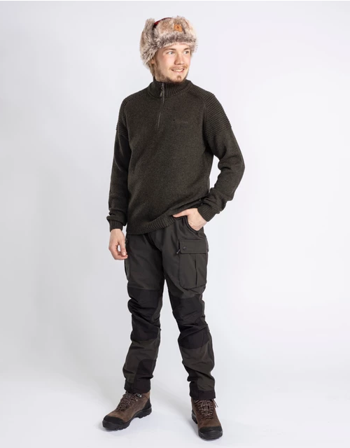Värnamo T-neck Sweater 100% wol – Men – Dark Green - Pinewood