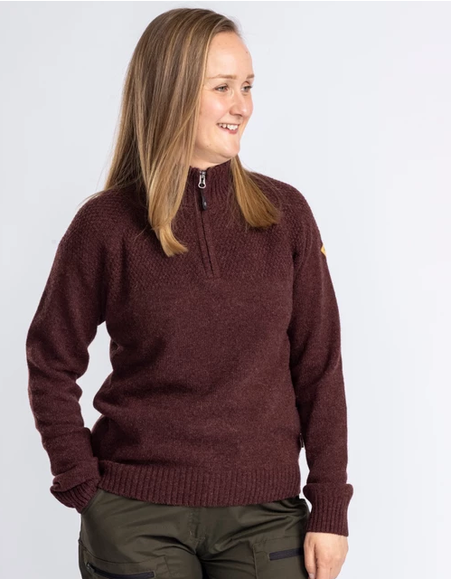 Värnamo T-neck Sweater 100% wol - Women - Earth Plum - Pinewood