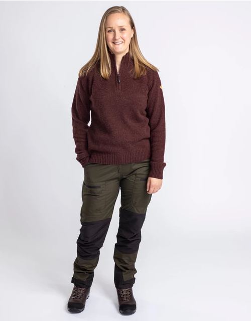 Värnamo T-neck Sweater 100% wol - Women - Earth Plum - Pinewood