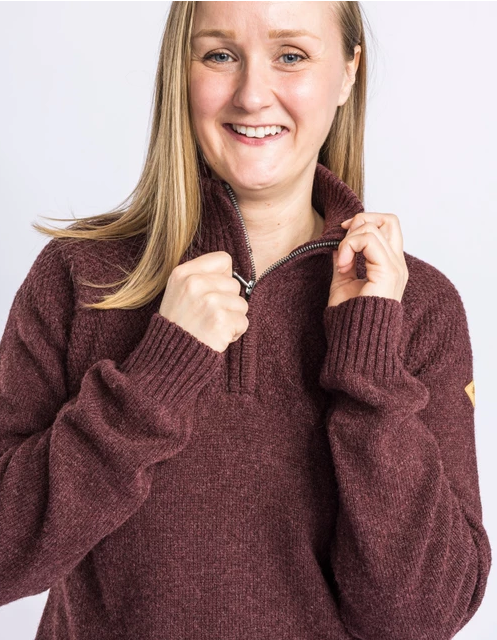 Värnamo T-neck Sweater 100% wol - Women - Earth Plum - Pinewood