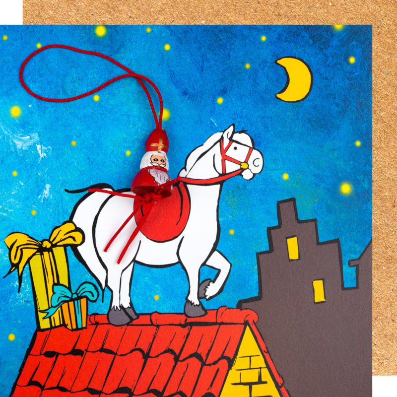 Kaart "Sinterklaas op paard" met gelukspoppetje – Sidedish