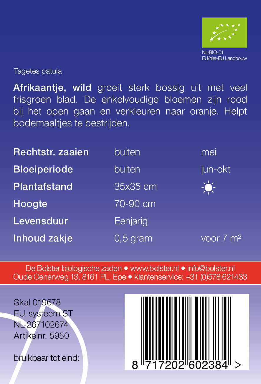 Afrikaantje 'wild' biologische zaden - De Bolster