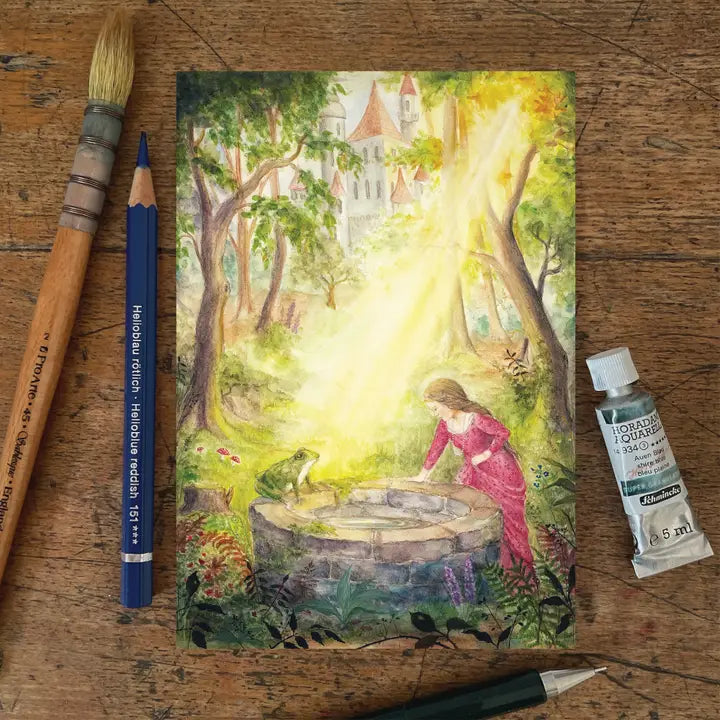 Ansichtkaart De Kikkerkoning / The Frog Prince – Mhairi Hellbrandt Illustrations
