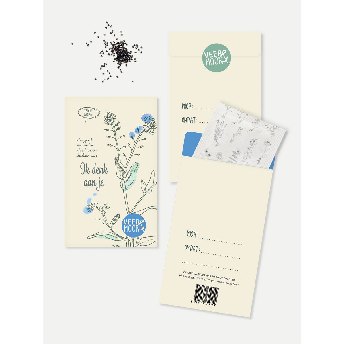 Bloemenzaden 'Ik denk aan je' met Vergeet-me-nietje - Veer&Moon