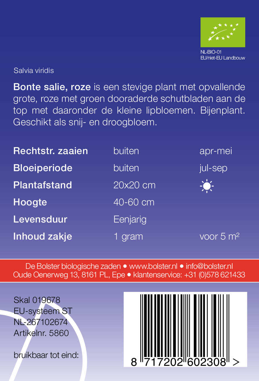 Bonte Salie 'roze' biologische zaden - De Bolster