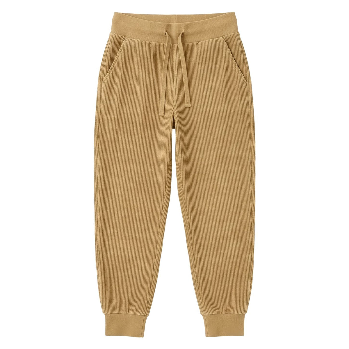 Corduroy rib broek van Maxomorra in beige mosterd kleur van biologisch katoen voor kinderen