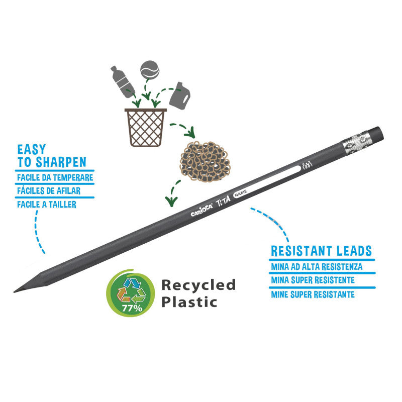 Eco Family HB Schrijfpotloden + gum 6-pack - 77% recycled plastic - Carioca