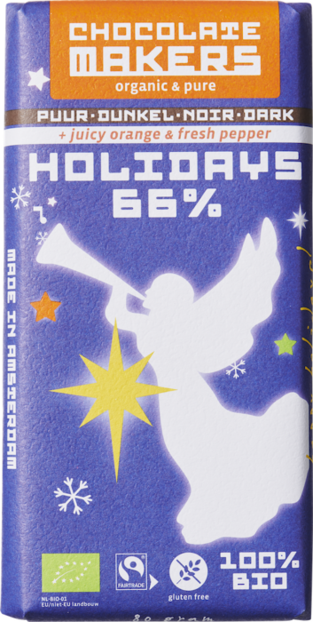 Chocolade Kerst Holidays puur 66% sinaasappel & peper - Chocolate Makers