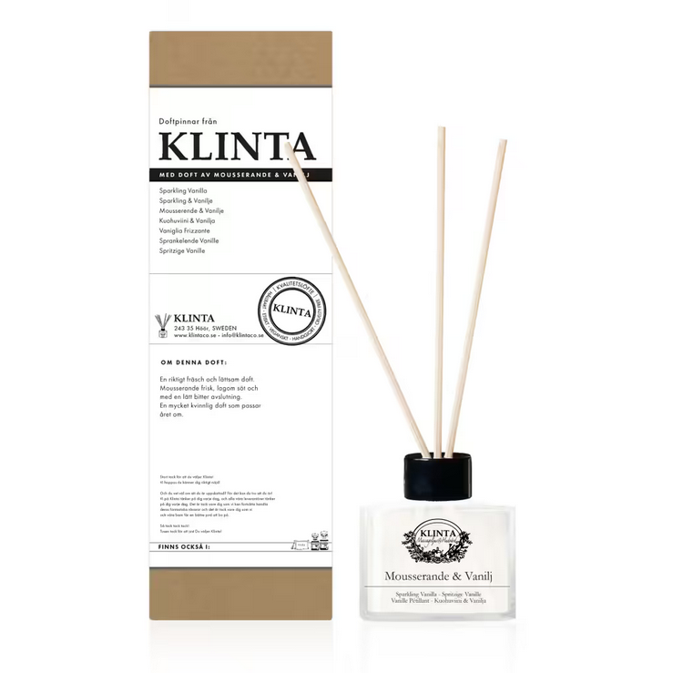 Klinta diffuser Mousserende Vanille 120 ml geurstokjes - natuurlijk, vegan en handgemaakt